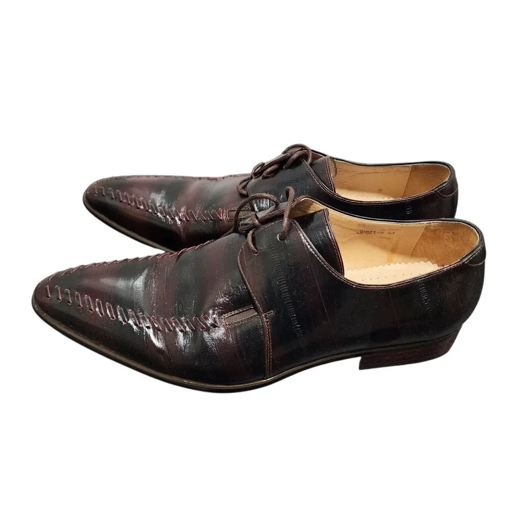 Givaldi Men’s Leather Dress Shoes Wine Patina Derby Italian Style EU 43 US 10‎